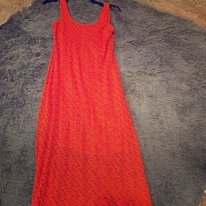 Long Lace Orange Dress